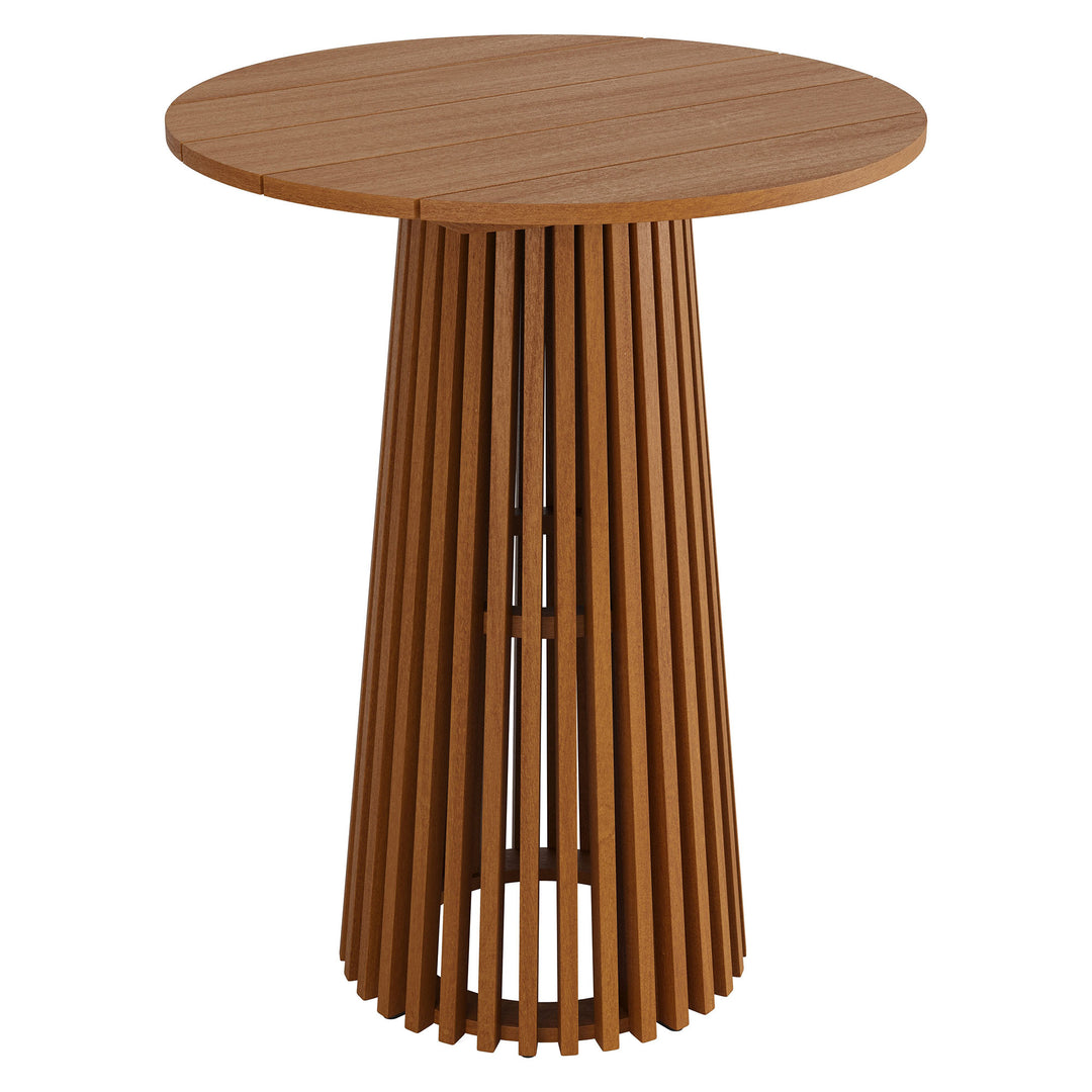Lane 31 Inch Round Outdoor Patio Teak Wood Bar Table in Natural