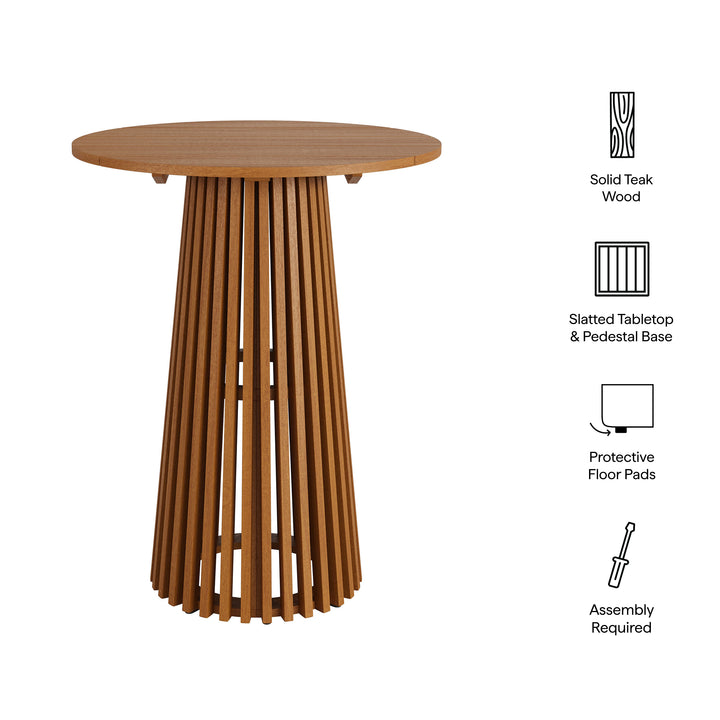 Lane 31 Inch Round Outdoor Patio Teak Wood Bar Table in Natural