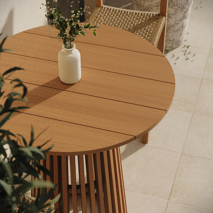 Lane 35 Inch Round Outdoor Patio Teak Wood Bar Table in Natural
