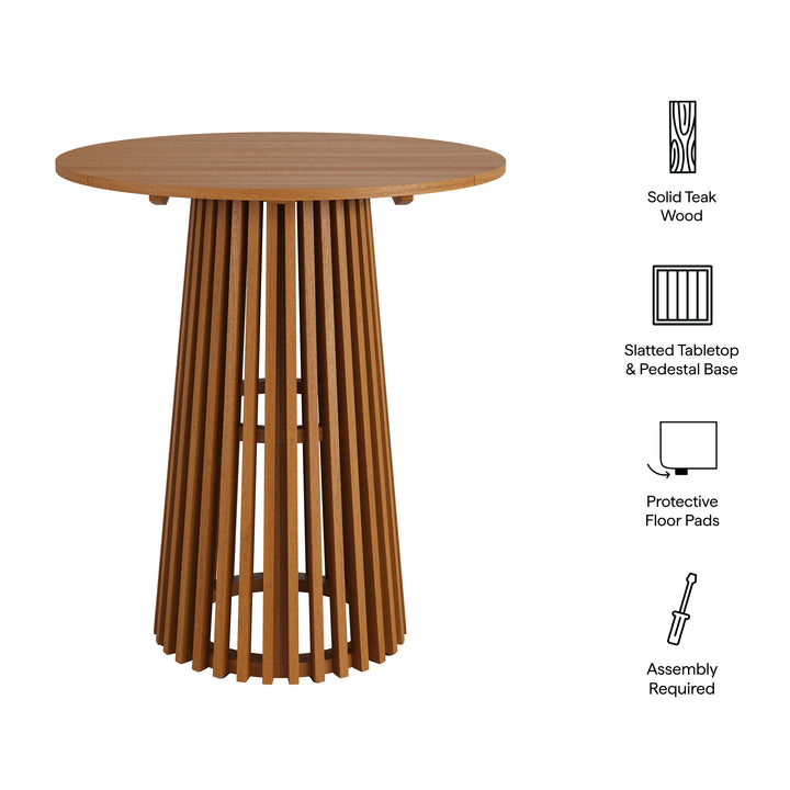 Lane 35 Inch Round Outdoor Patio Teak Wood Bar Table in Natural