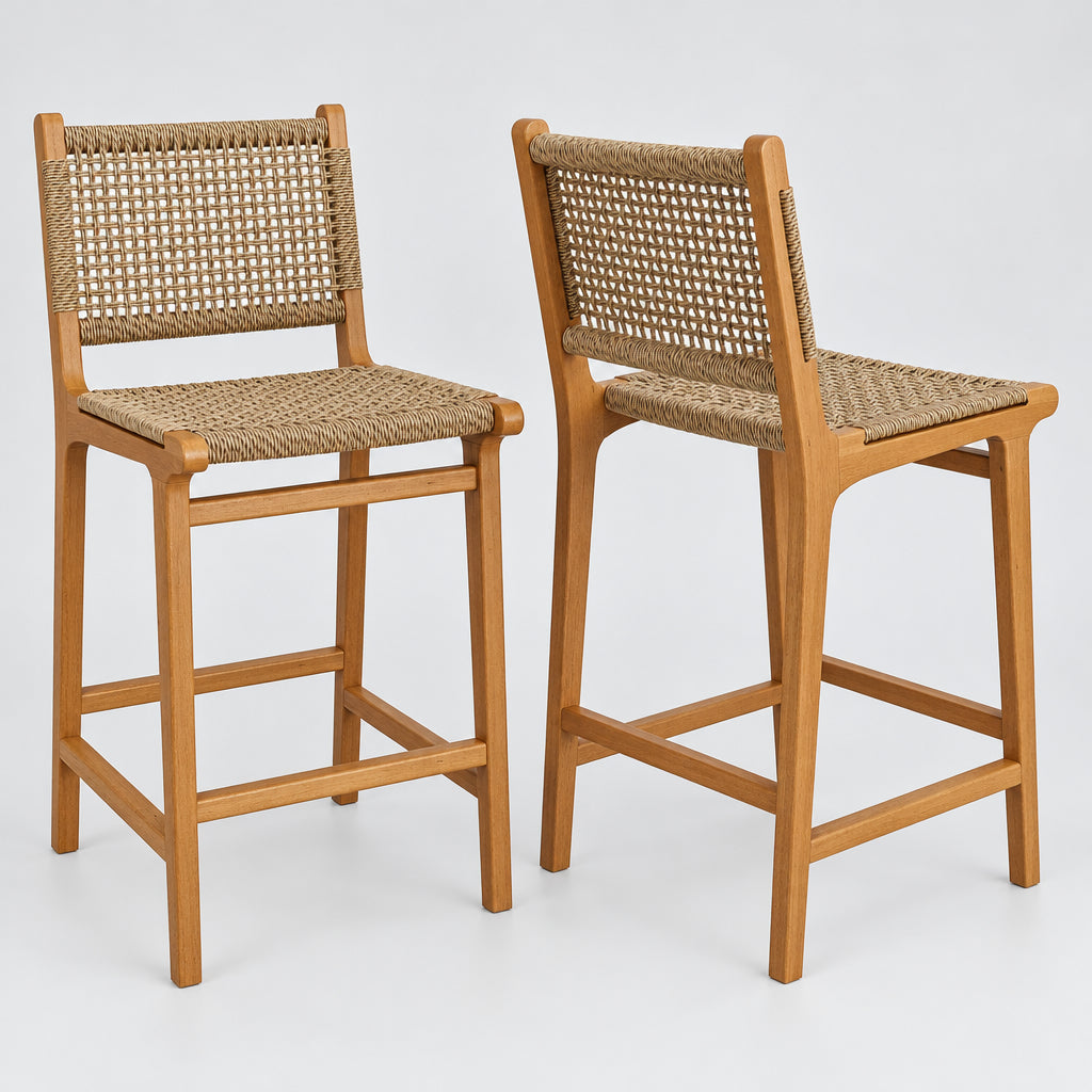 Rowe Outdoor Patio Teak Wood Counter Chairs Set of 2 in Natural