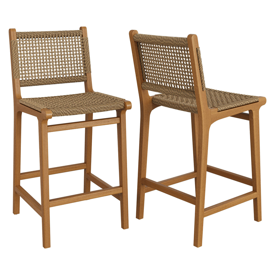 Rowe Outdoor Patio Teak Wood Counter Chairs Set of 2 in Natural