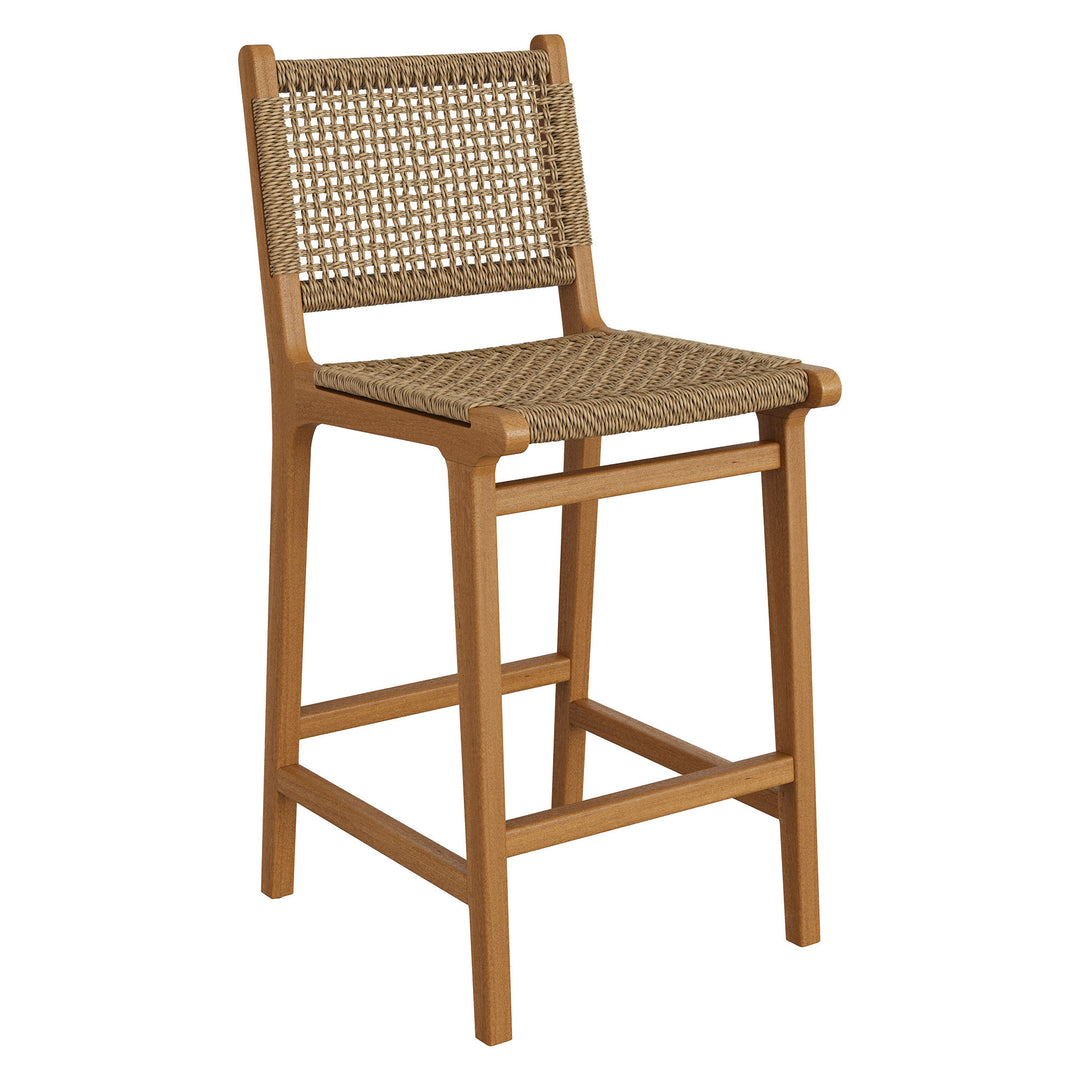 Rowe Outdoor Patio Teak Wood Counter Chairs Set of 2 in Natural
