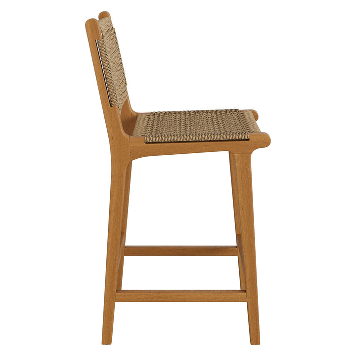 Rowe Outdoor Patio Teak Wood Counter Chairs Set of 2 in Natural