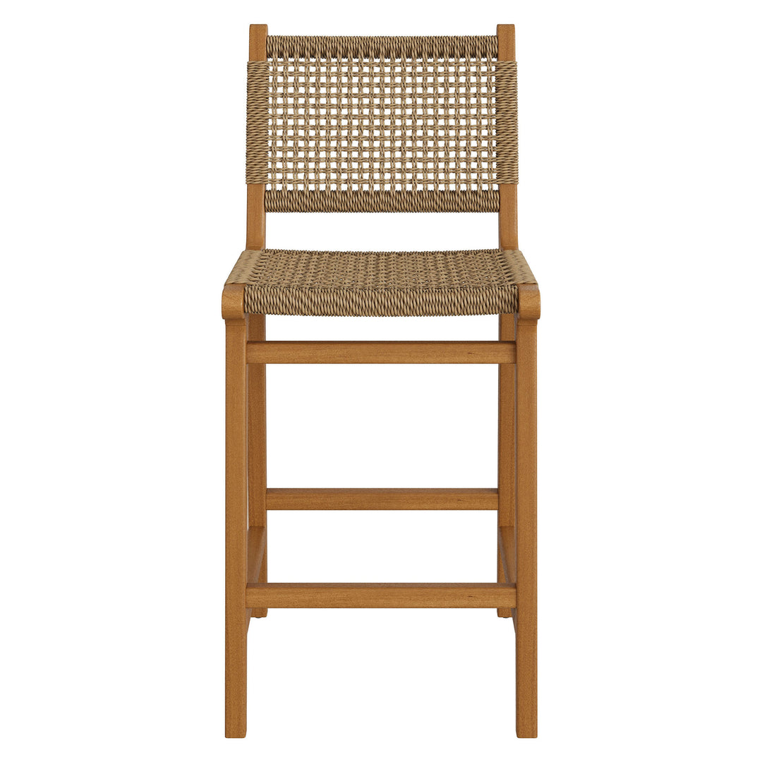Rowe Outdoor Patio Teak Wood Counter Chairs Set of 2 in Natural