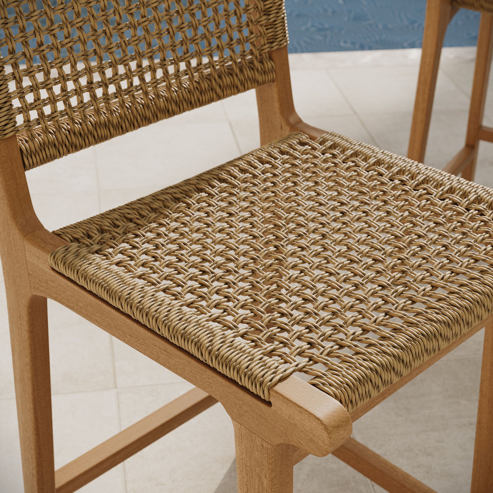 Rowe Outdoor Patio Teak Wood Counter Chairs Set of 2 in Natural