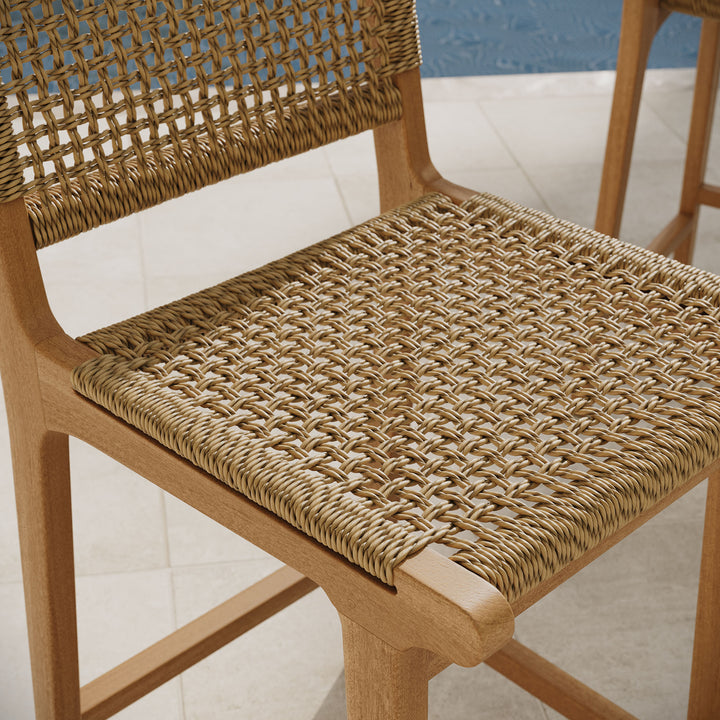 Rowe Outdoor Patio Teak Wood Counter Chairs Set of 2 in Natural