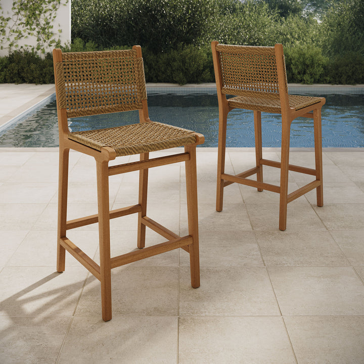 Rowe Outdoor Patio Teak Wood Counter Chairs Set of 2 in Natural