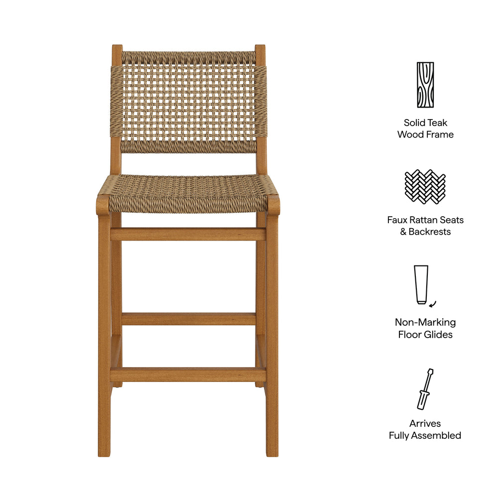 Rowe Outdoor Patio Teak Wood Counter Chairs Set of 2 in Natural