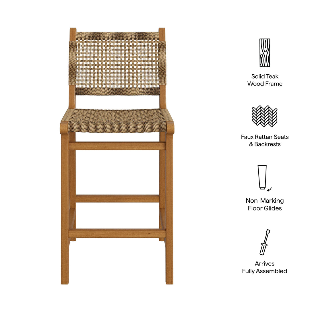 Rowe Outdoor Patio Teak Wood Counter Chairs Set of 2 in Natural