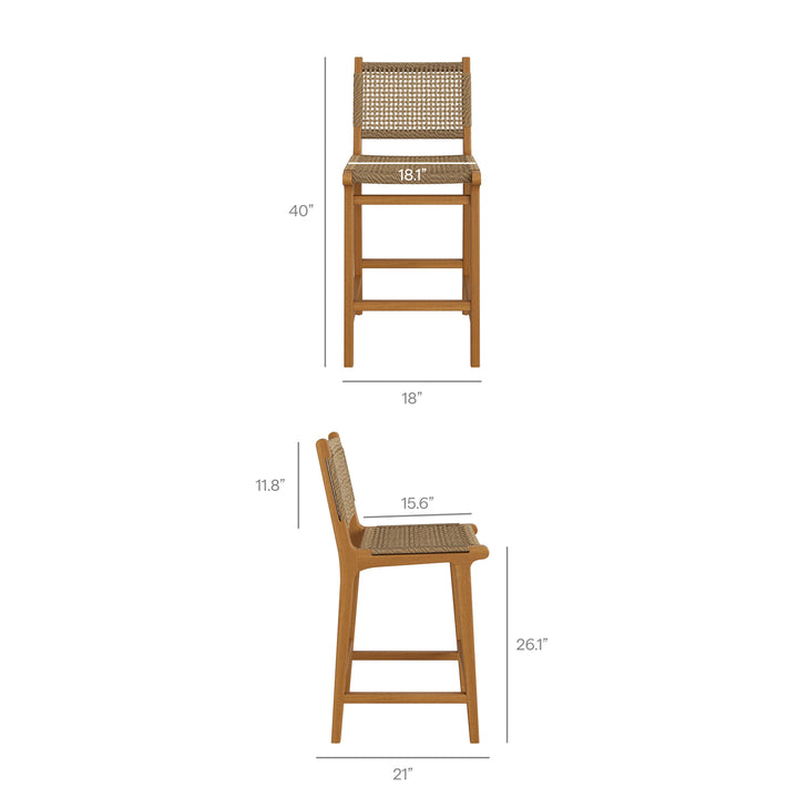 Rowe Outdoor Patio Teak Wood Counter Chairs Set of 2 in Natural