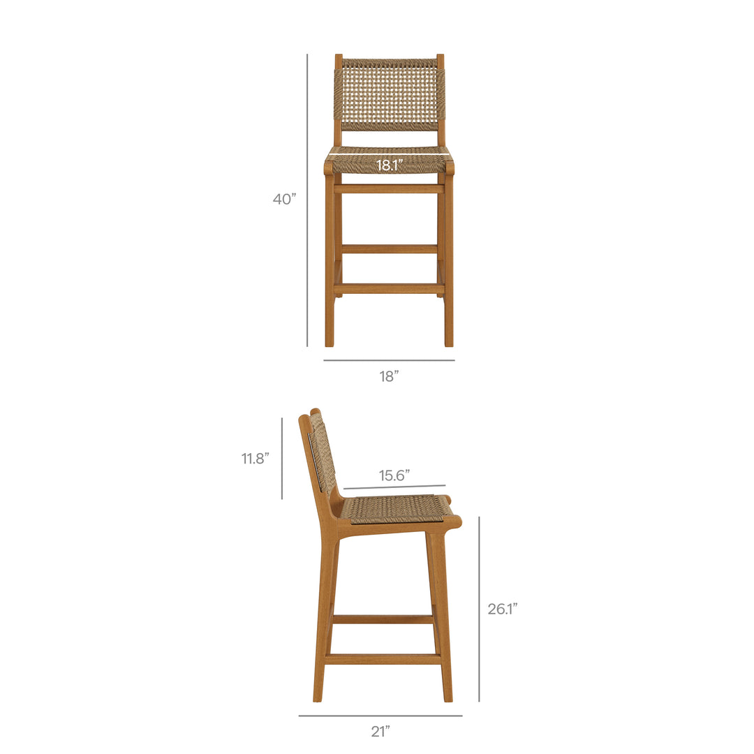 Rowe Outdoor Patio Teak Wood Counter Chairs Set of 2 in Natural