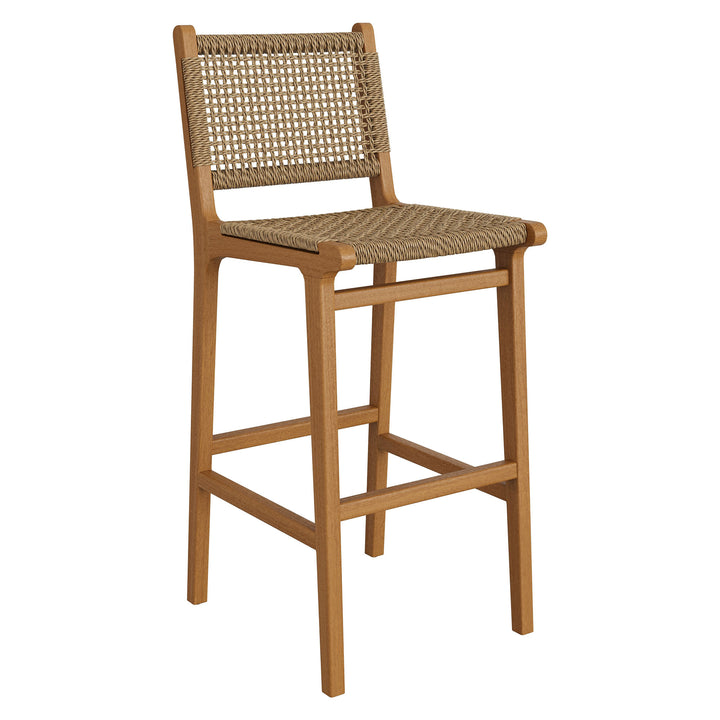 Rowe Outdoor Patio Teak Wood Bar Chairs Set of 2 in Natural