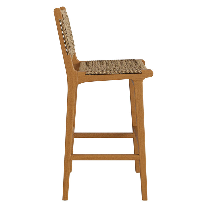 Rowe Outdoor Patio Teak Wood Bar Chairs Set of 2 in Natural