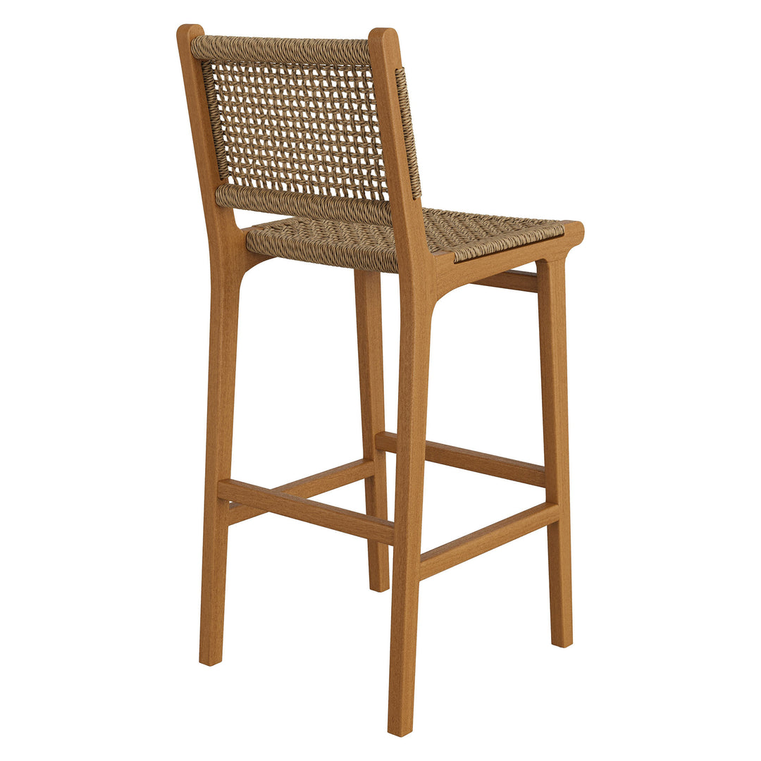 Rowe Outdoor Patio Teak Wood Bar Chairs Set of 2 in Natural