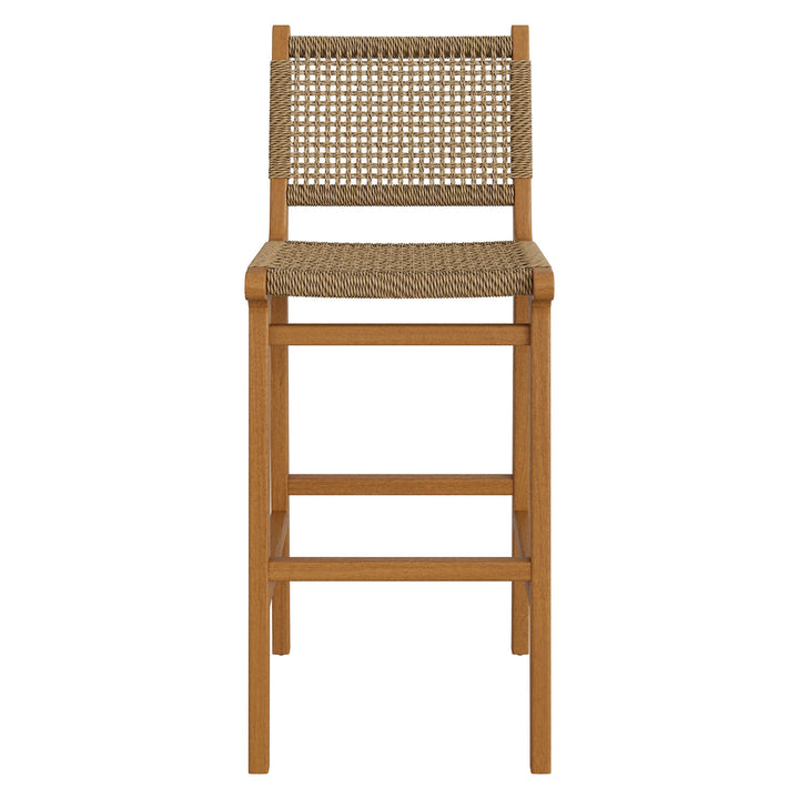 Rowe Outdoor Patio Teak Wood Bar Chairs Set of 2 in Natural