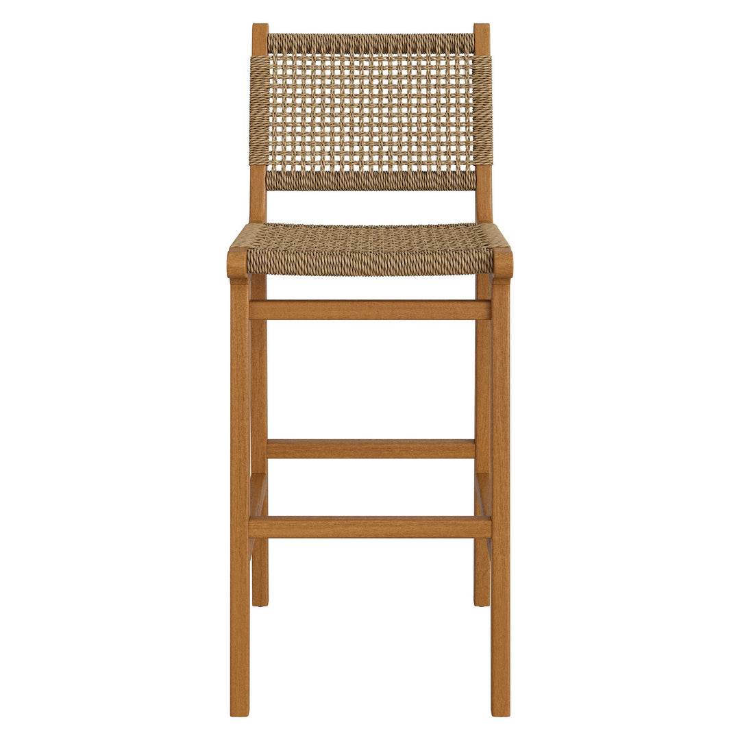 Rowe Outdoor Patio Teak Wood Bar Chairs Set of 2 in Natural