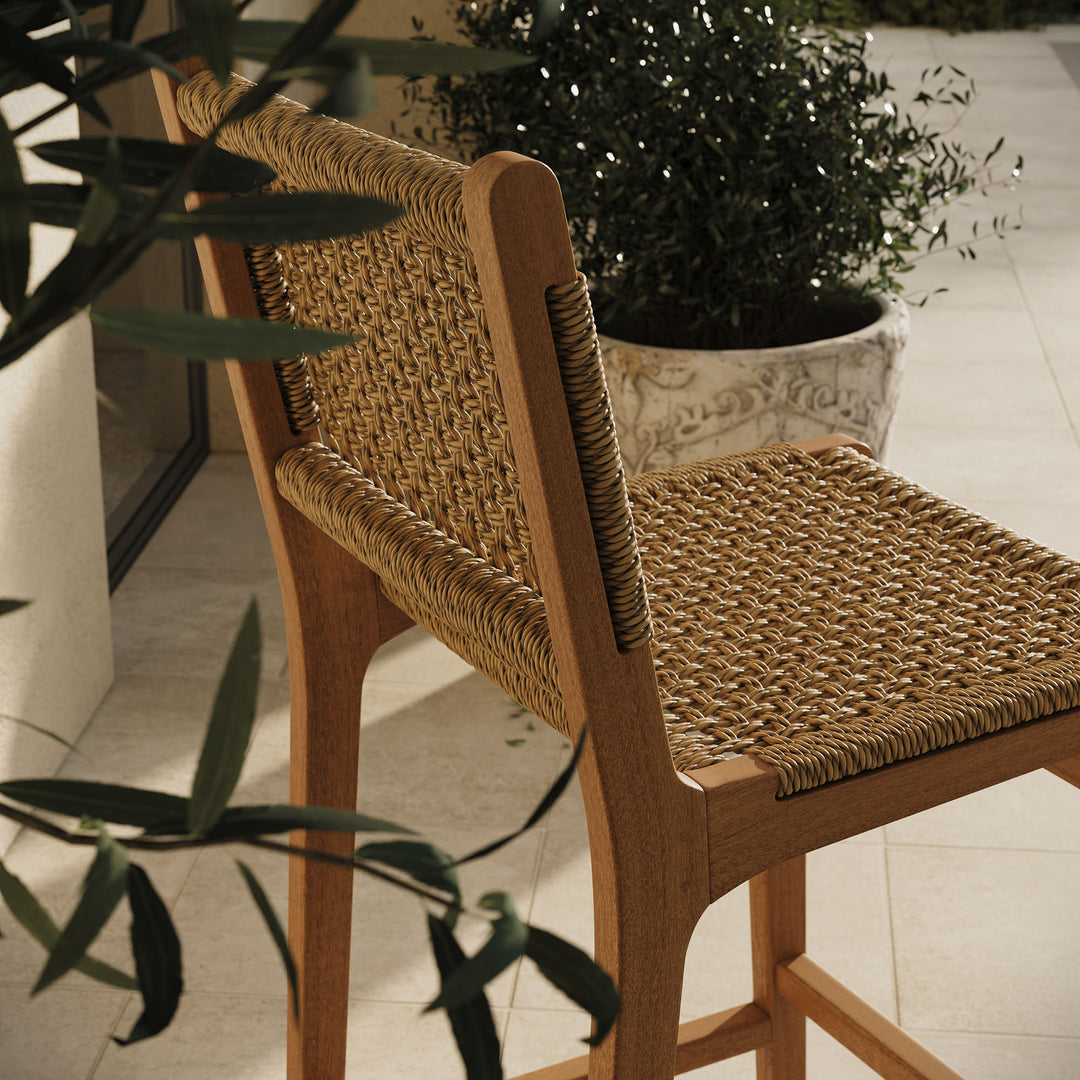 Rowe Outdoor Patio Teak Wood Bar Chairs Set of 2 in Natural