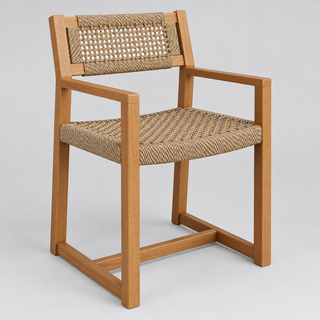 Reed Outdoor Patio Teak Wood Rattan Dining Chair in Natural