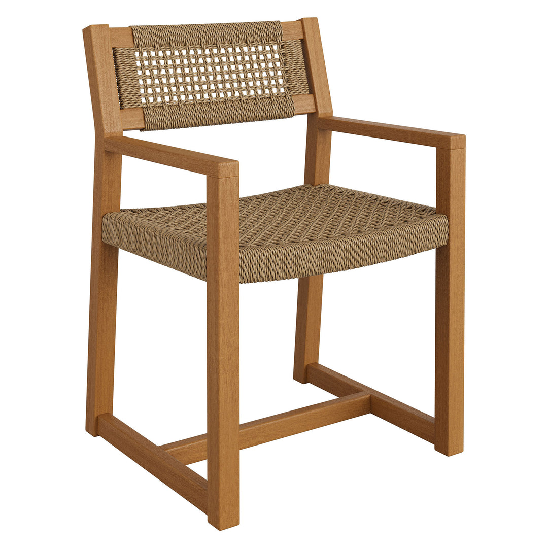 Reed Outdoor Patio Teak Wood Rattan Dining Chair in Natural