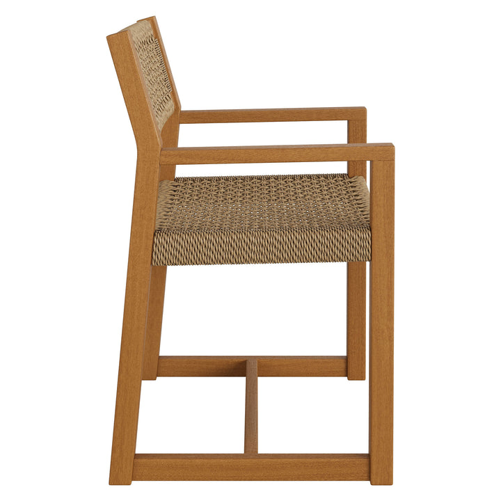 Reed Outdoor Patio Teak Wood Rattan Dining Chair in Natural
