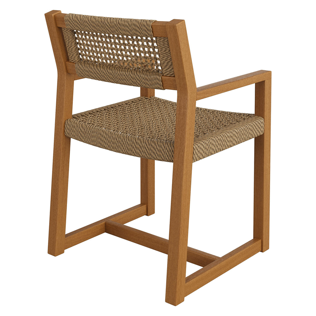 Reed Outdoor Patio Teak Wood Rattan Dining Chair in Natural