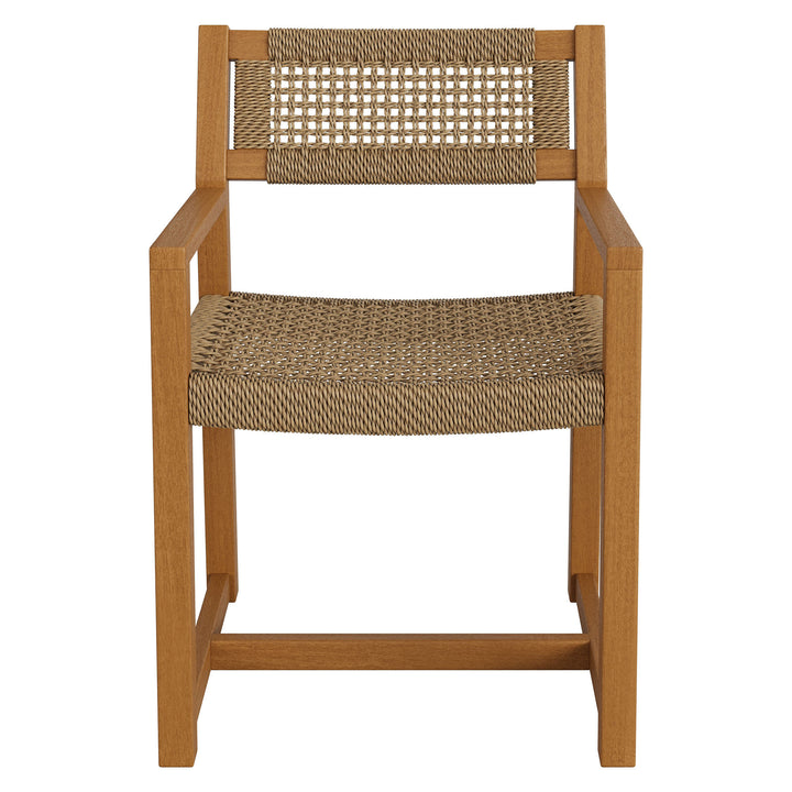 Reed Outdoor Patio Teak Wood Rattan Dining Chair in Natural