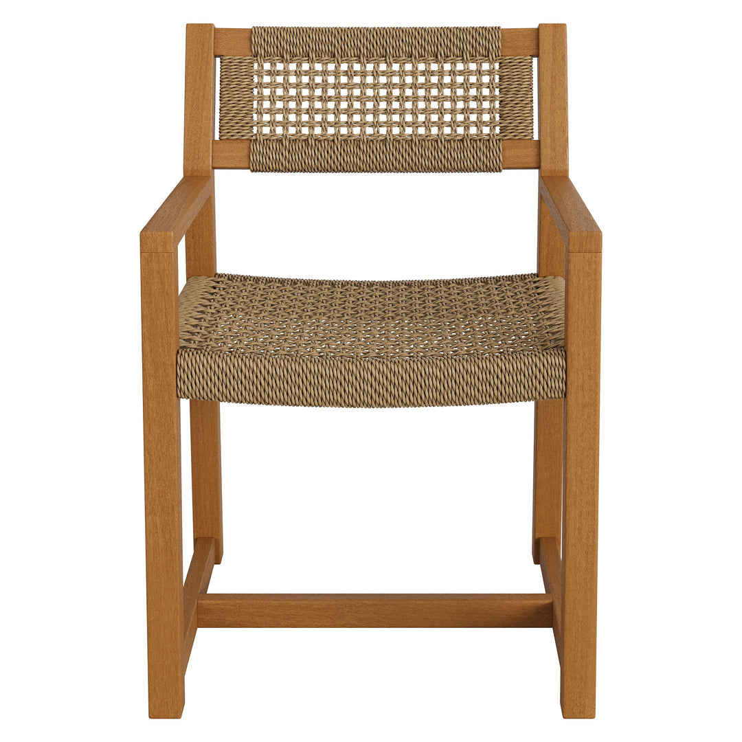 Reed Outdoor Patio Teak Wood Rattan Dining Chair in Natural