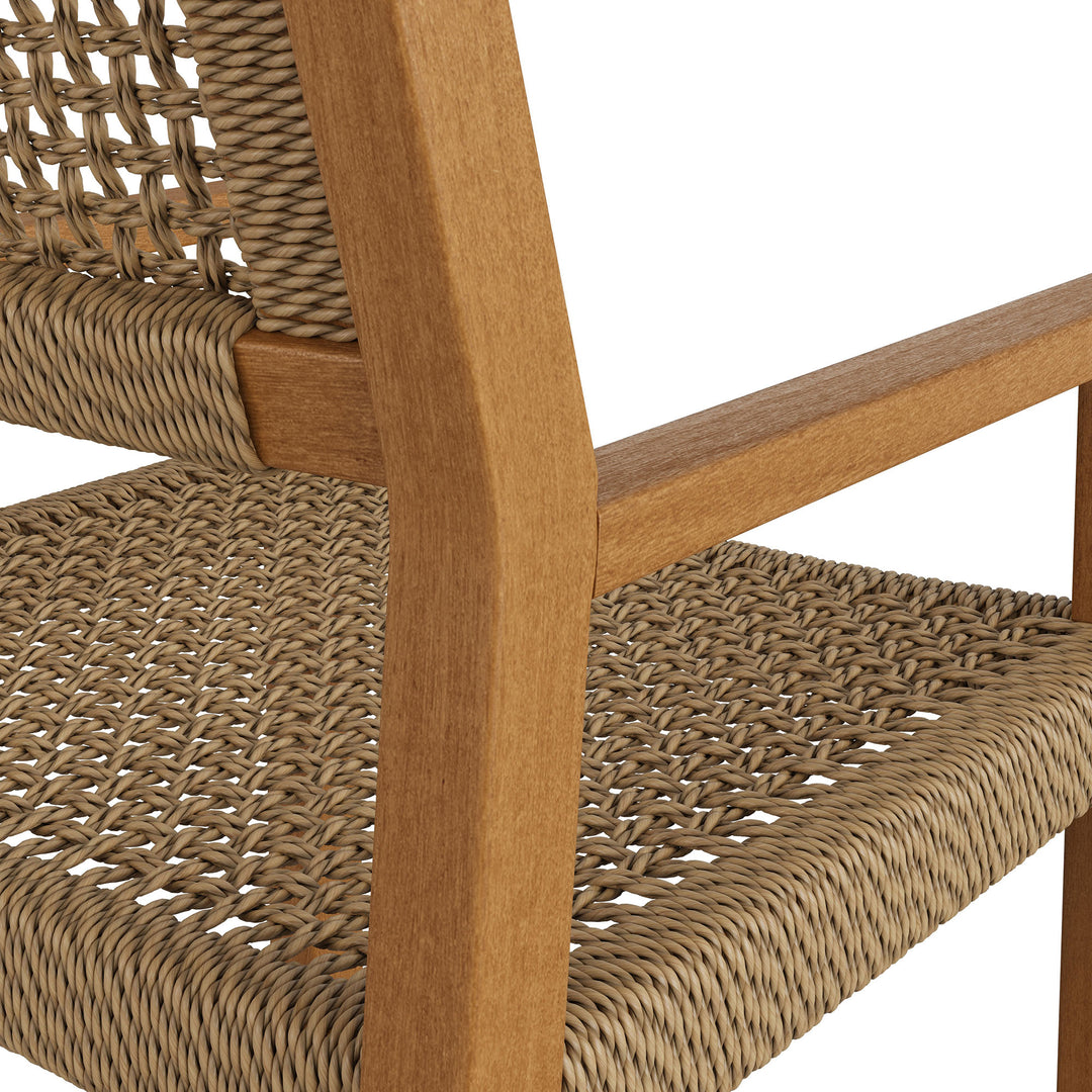 Reed Outdoor Patio Teak Wood Rattan Dining Chair in Natural