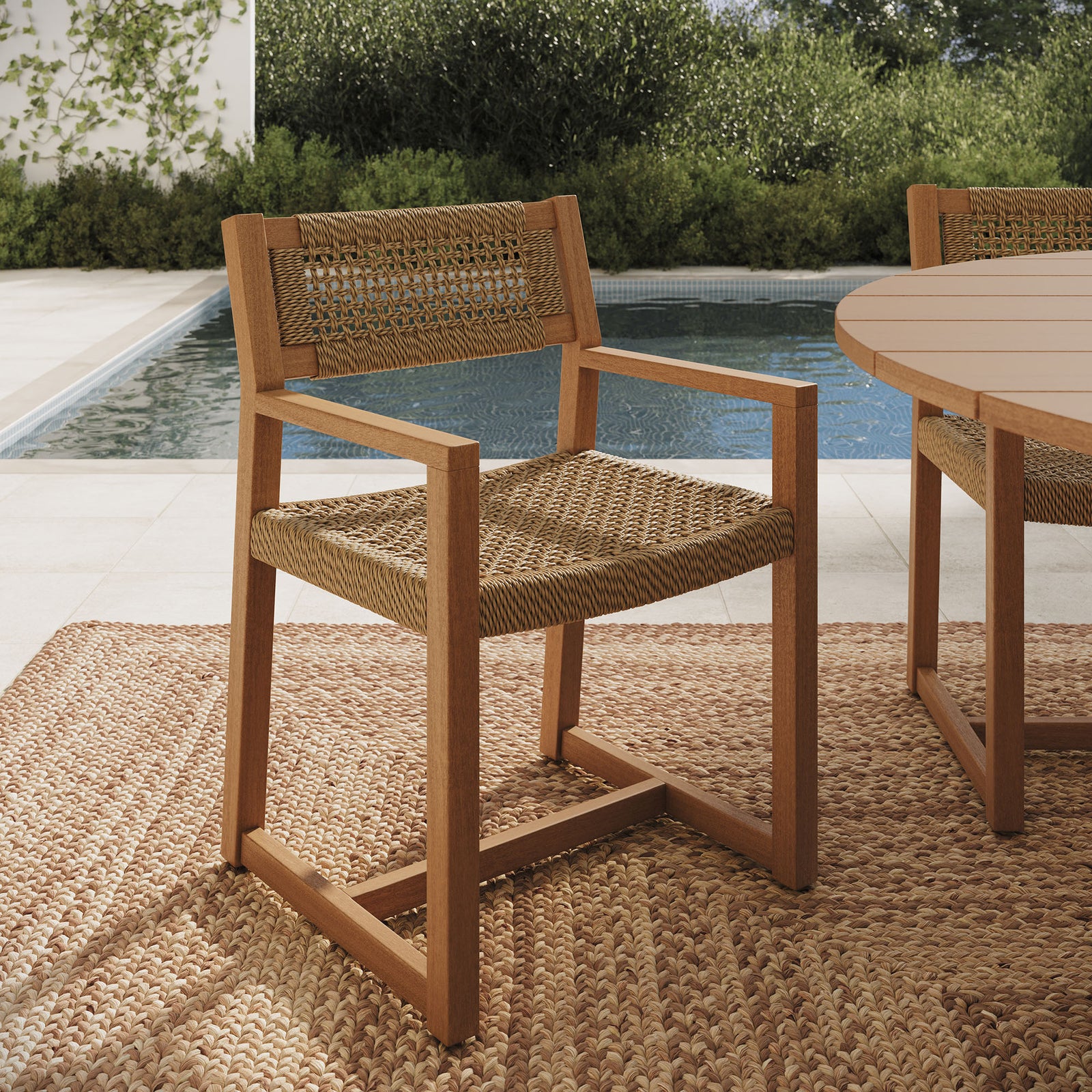 Reed Outdoor Patio Teak Wood Rattan Dining Chair in Natural