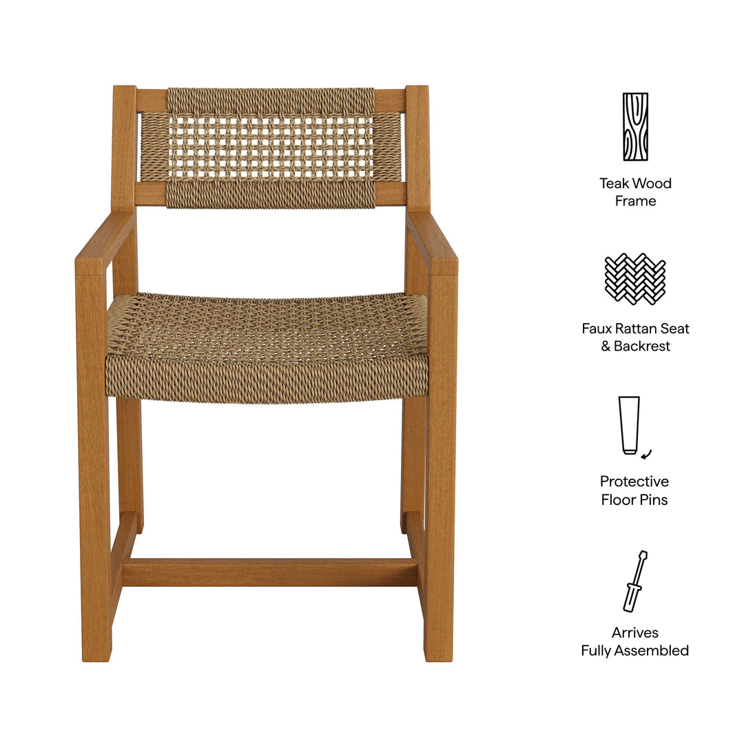 Reed Outdoor Patio Teak Wood Rattan Dining Chair in Natural