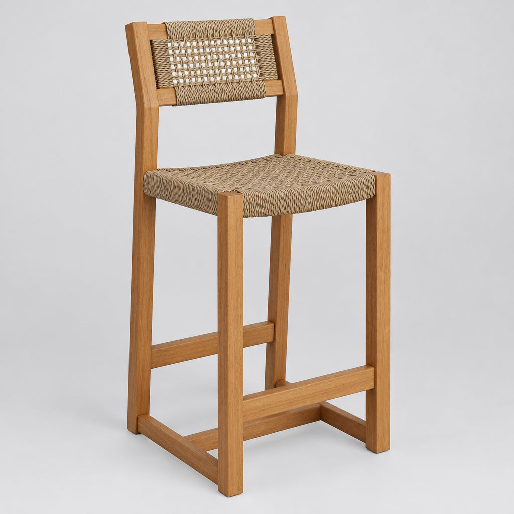 Reed 40 Inch Outdoor Patio Outdoor Teak Wood Counter Stool in Natural