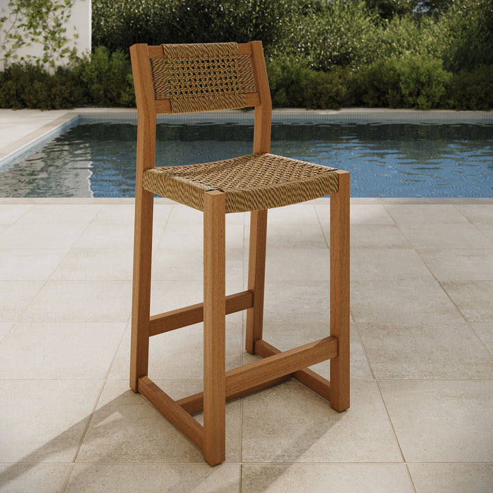 Reed 40 Inch Outdoor Patio Outdoor Teak Wood Counter Stool in Natural