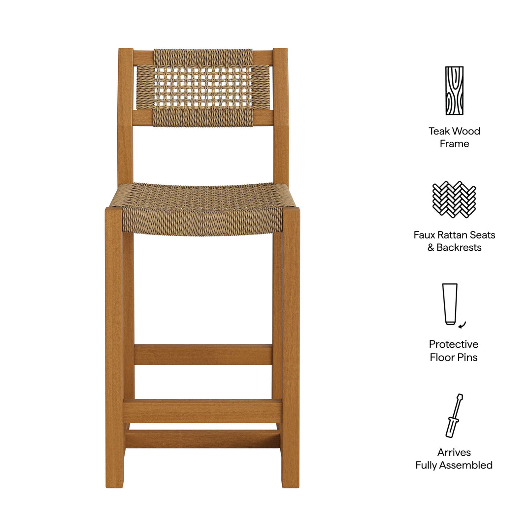 Reed 40 Inch Outdoor Patio Outdoor Teak Wood Counter Stool in Natural