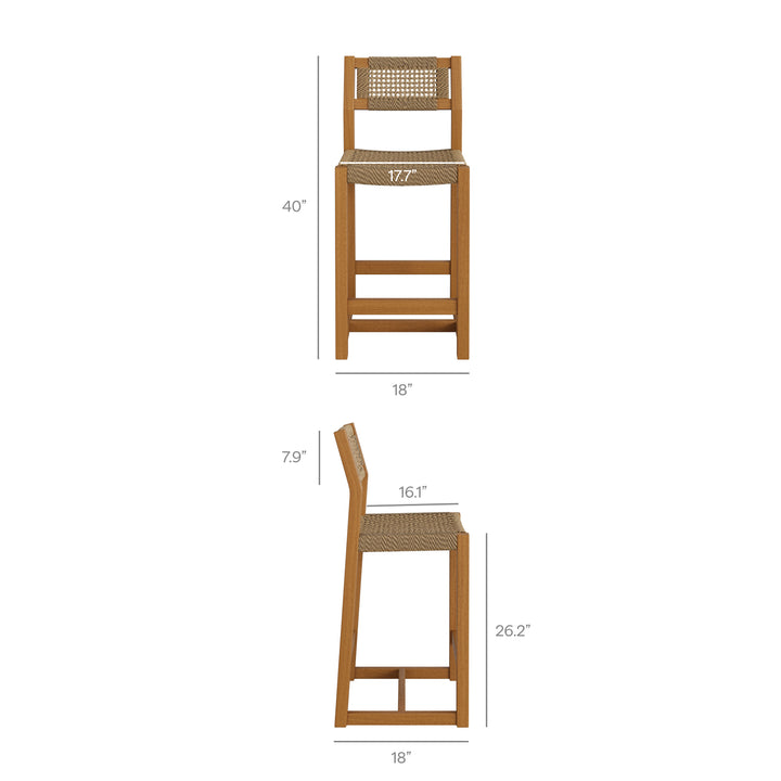 Reed 40 Inch Outdoor Patio Outdoor Teak Wood Counter Stool in Natural