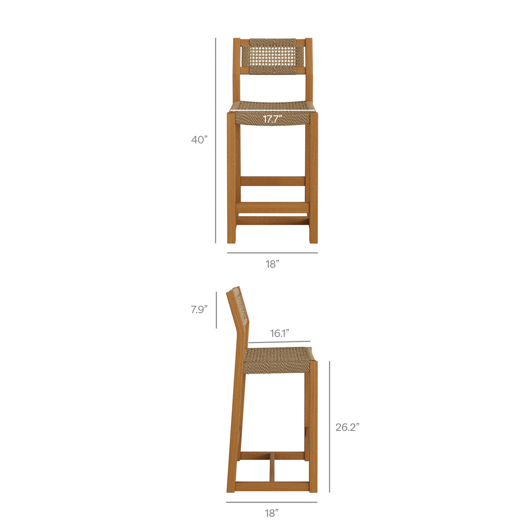 Reed 40 Inch Outdoor Patio Outdoor Teak Wood Counter Stool in Natural