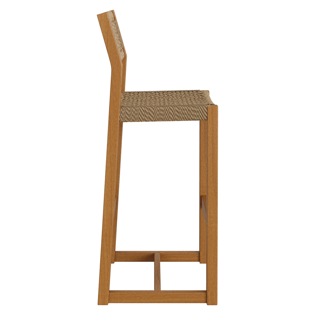 Reed 44 Inch Outdoor Patio Outdoor Teak Wood Rattan Bar Stool in Natural
