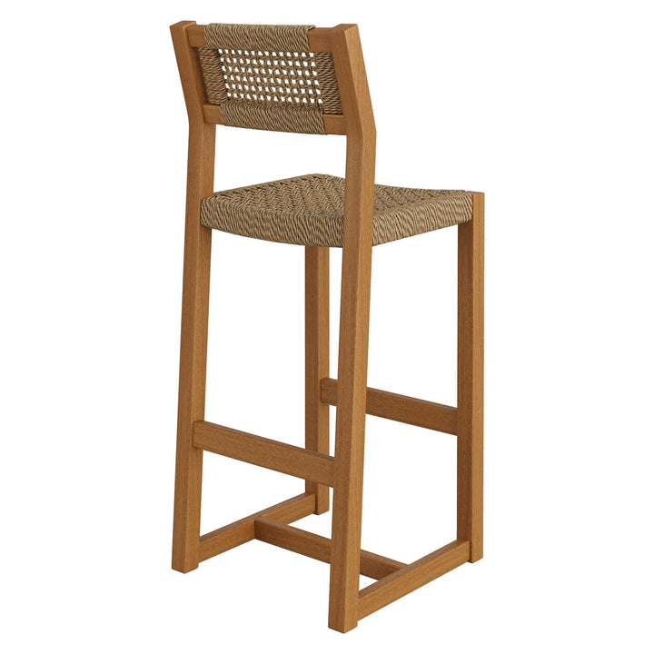 Reed 44 Inch Outdoor Patio Outdoor Teak Wood Rattan Bar Stool in Natural