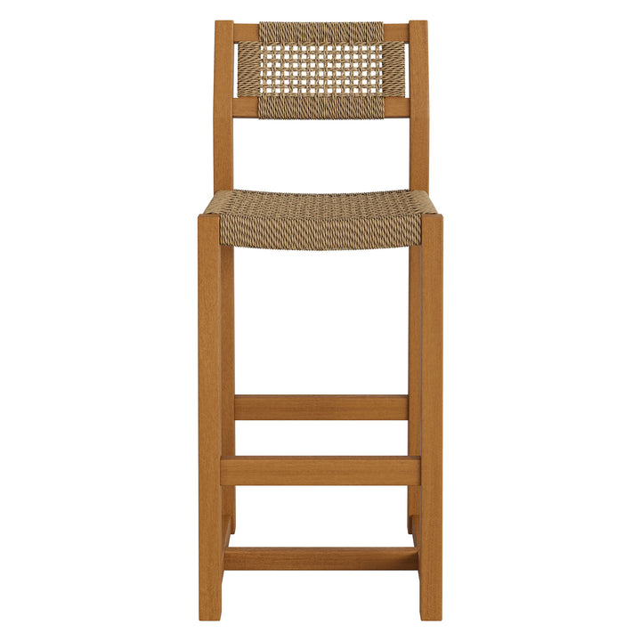 Reed 44 Inch Outdoor Patio Outdoor Teak Wood Rattan Bar Stool in Natural