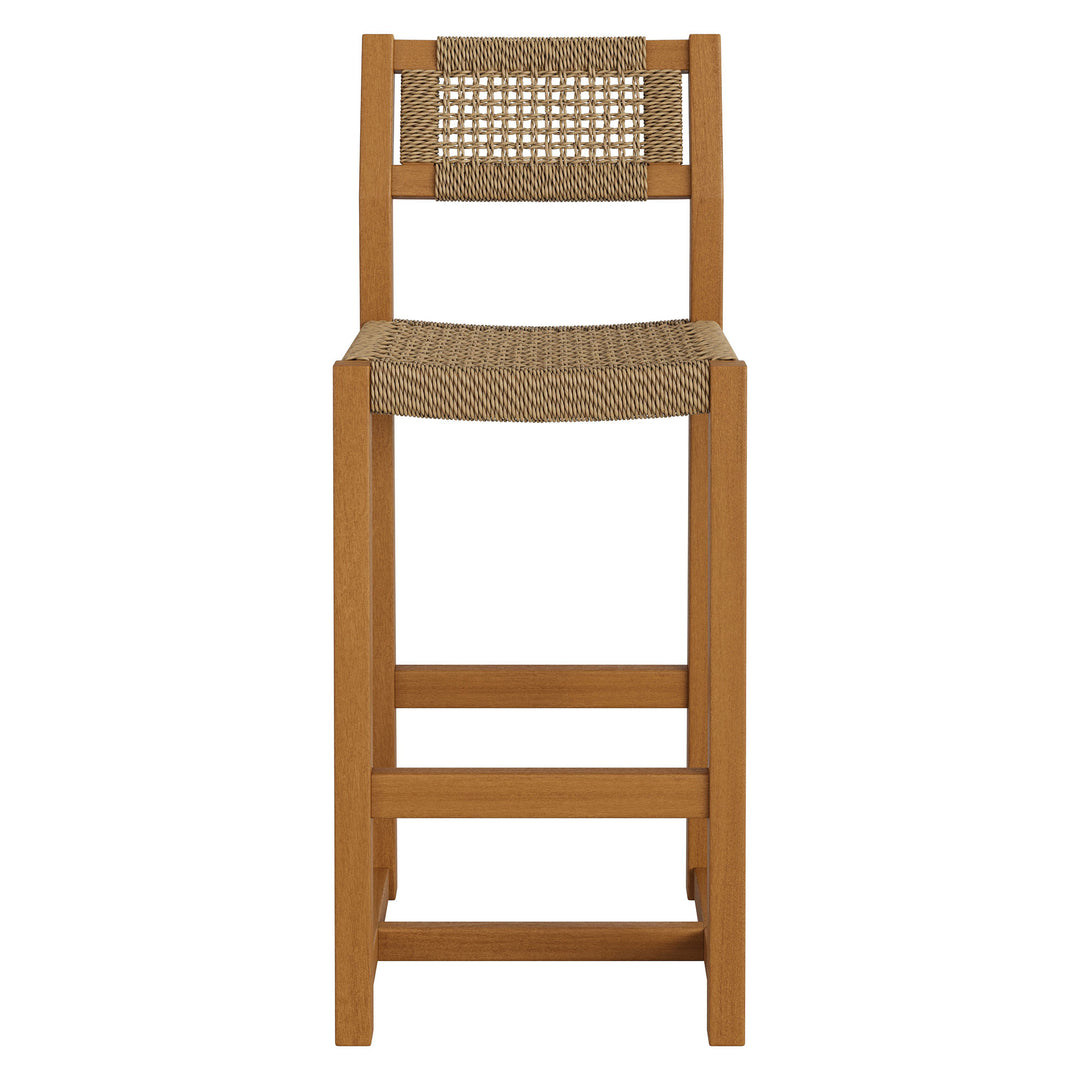 Reed 44 Inch Outdoor Patio Outdoor Teak Wood Rattan Bar Stool in Natural