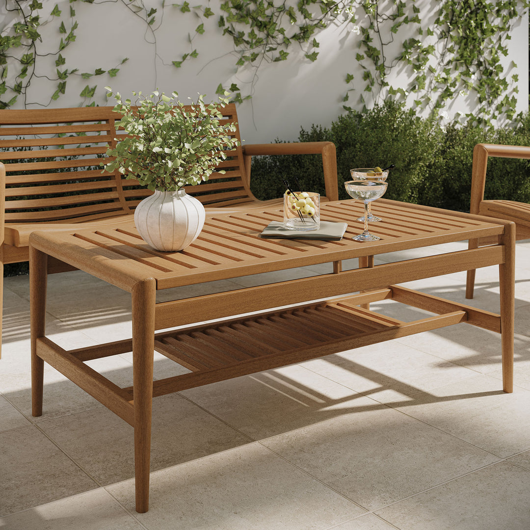 Hayden 46 Inch Outdoor Patio Teak Wood Coffee Table in Natural