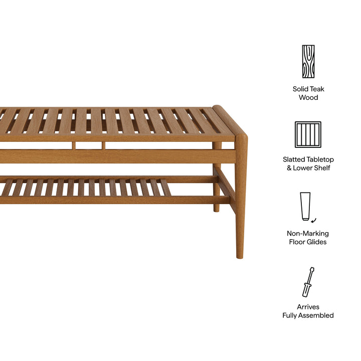 Hayden 46 Inch Outdoor Patio Teak Wood Coffee Table in Natural