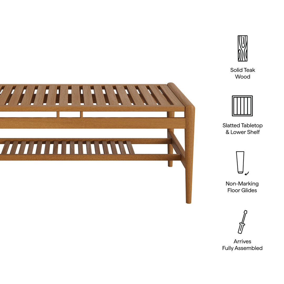 Hayden 46 Inch Outdoor Patio Teak Wood Coffee Table in Natural
