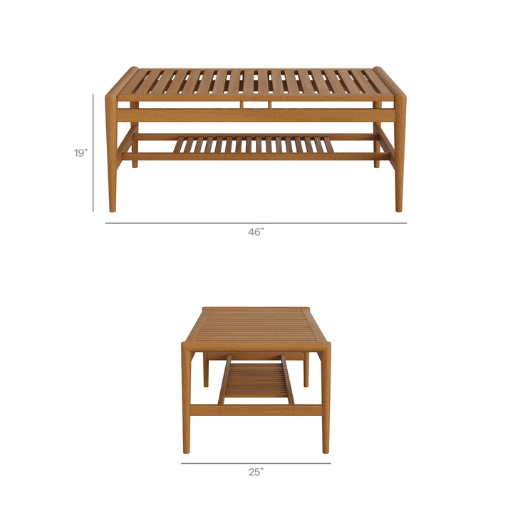 Hayden 46 Inch Outdoor Patio Teak Wood Coffee Table in Natural