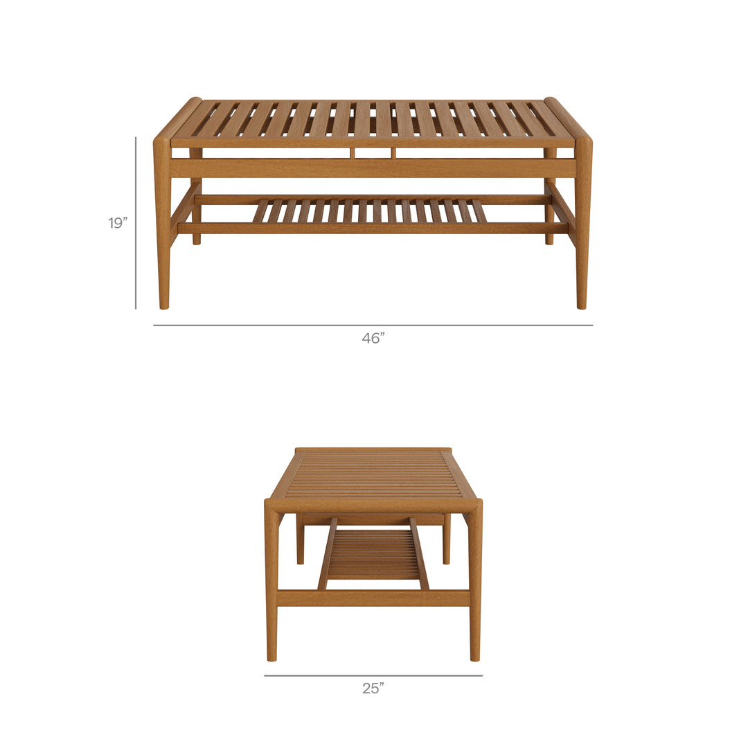Hayden 46 Inch Outdoor Patio Teak Wood Coffee Table in Natural