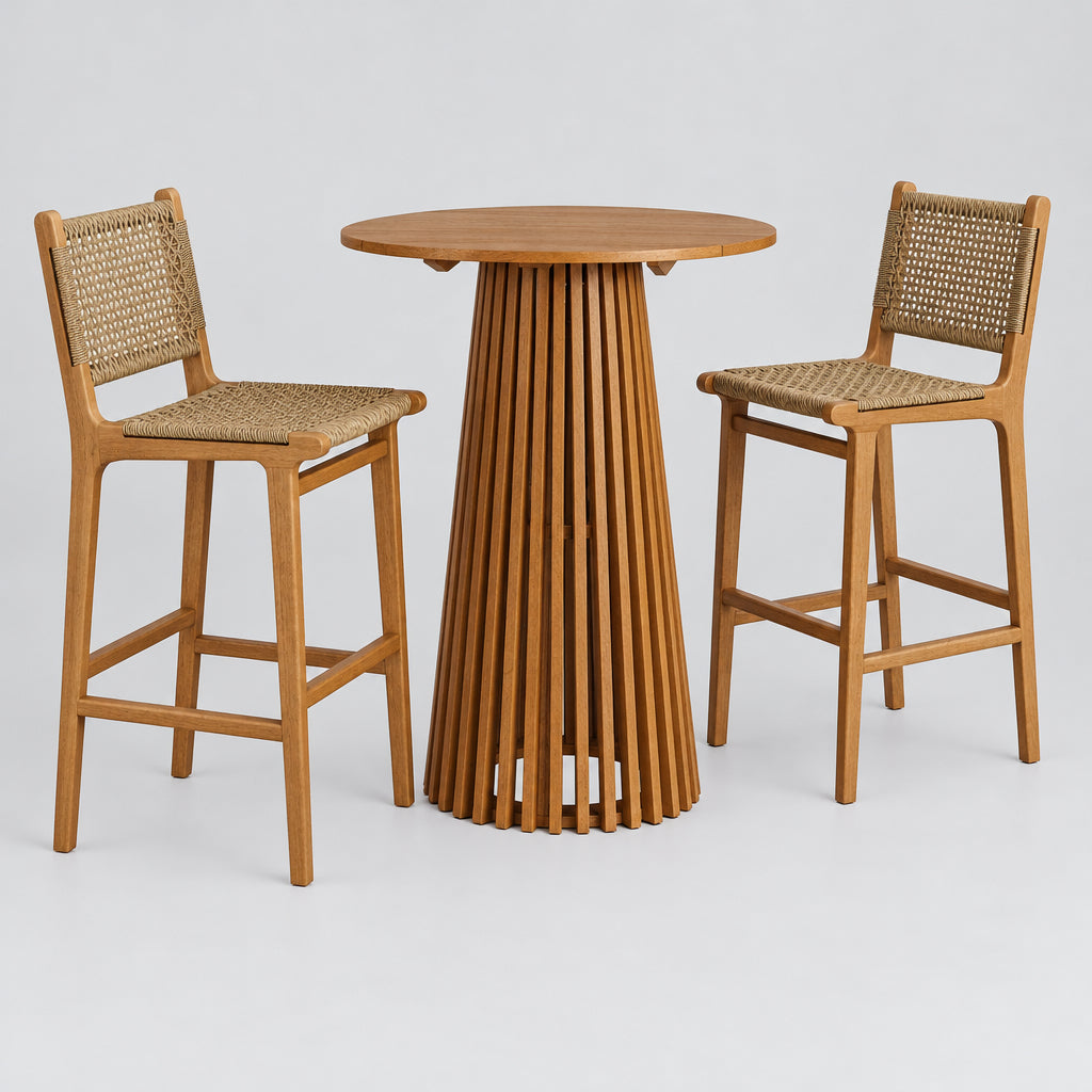 Rowe 3-Piece Outdoor Patio Teak Wood Bar Set in Natural