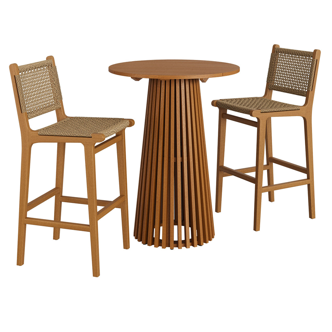 Rowe 3-Piece Outdoor Patio Teak Wood Bar Set in Natural