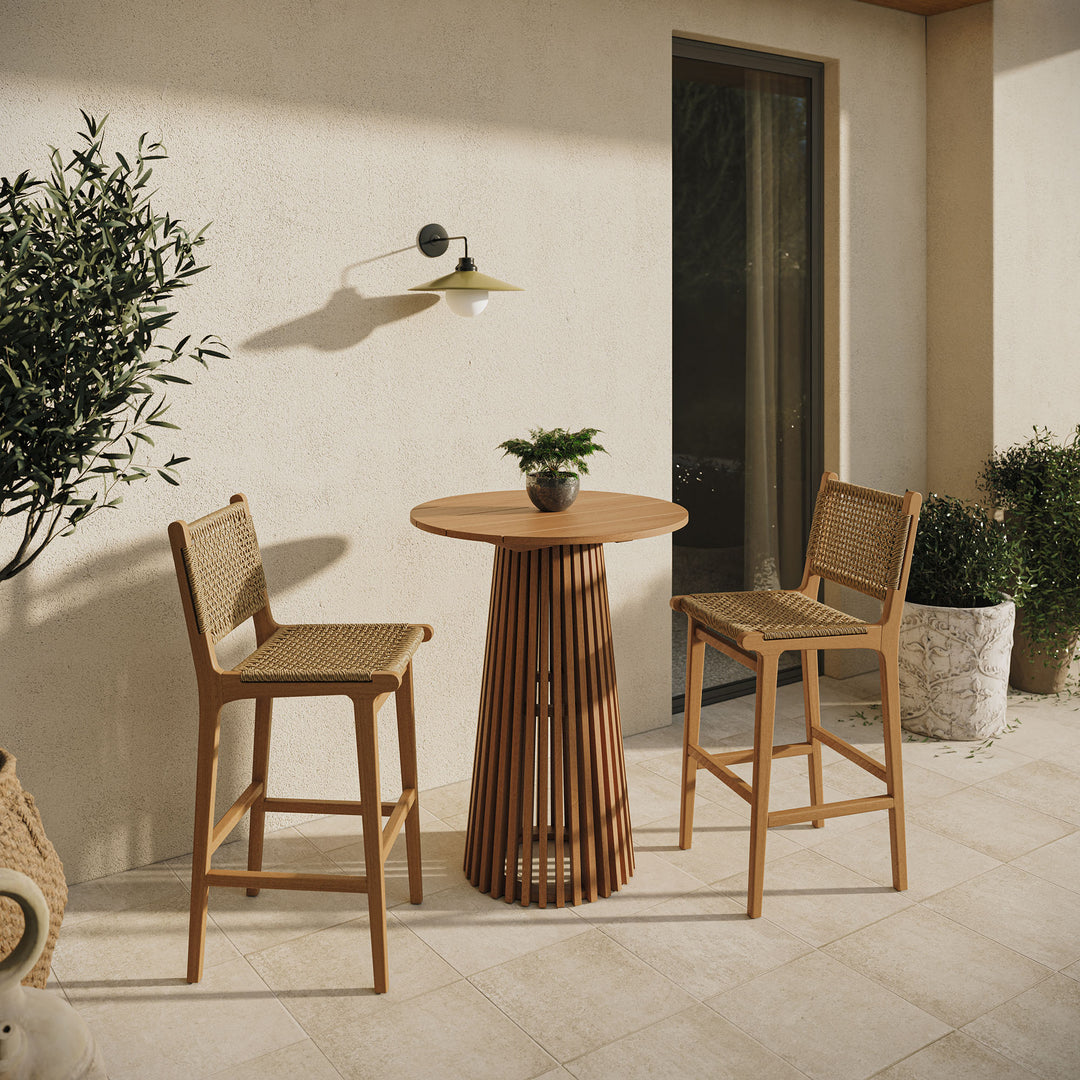 Rowe 3-Piece Outdoor Patio Teak Wood Bar Set in Natural