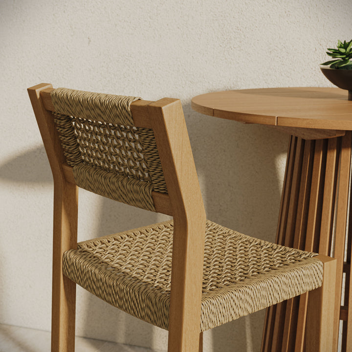 Reed 3-Piece Outdoor Patio Teak Wood Bar Set in Natural