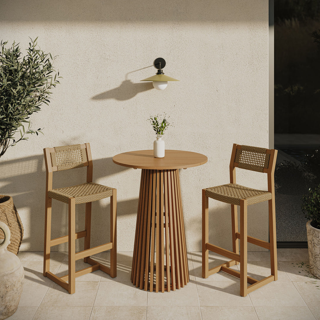 Reed 3-Piece Outdoor Patio Teak Wood Bar Set in Natural